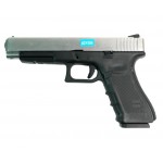 Страйкбольный пистолет WE Glock-34 Gen.4 Silver, сменные накладки WE-G008B-SV